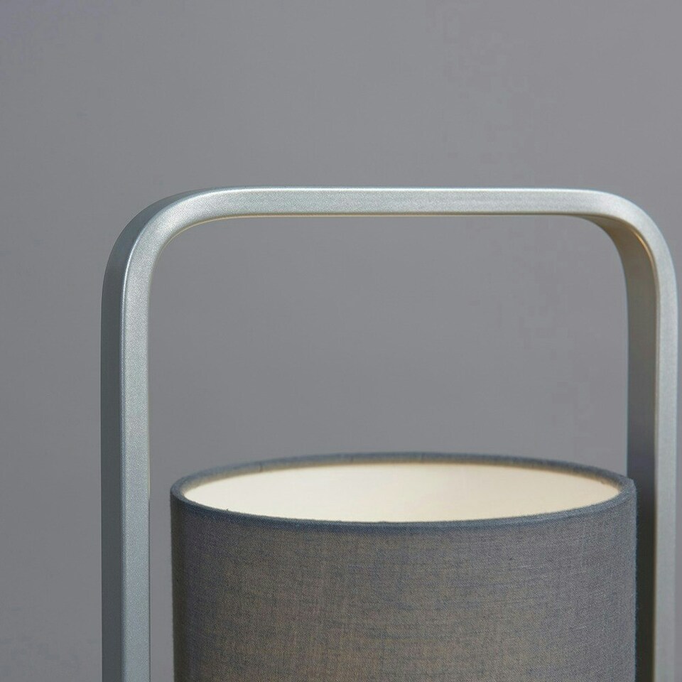 image 1 of ValueLights Contemporary Silver Metal Lantern Frame Grey Cylinder Table Lamp