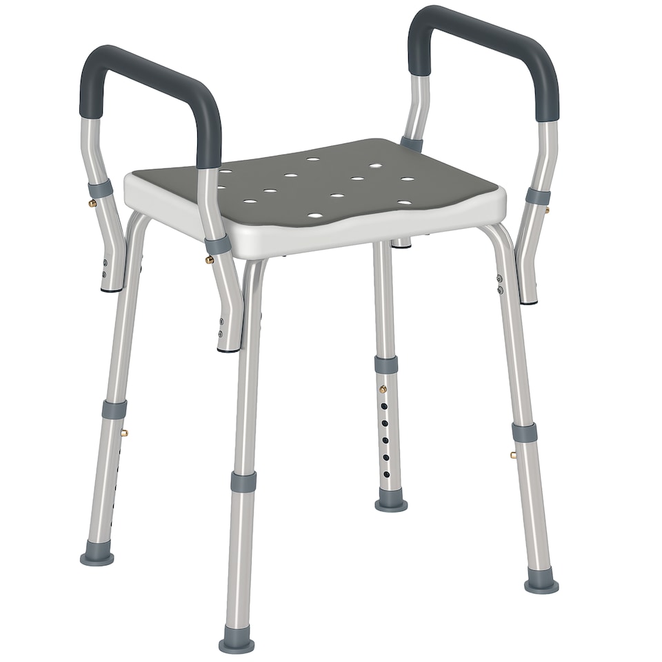 image 1 of HOMCOM Portable Shower Stool, Non-Slip Shower Chair with Adjustable Height and EVA Cushion, Rust-Free Aluminium Bath Chair for Elderly, Disabled, Grey | Grey | Grey
