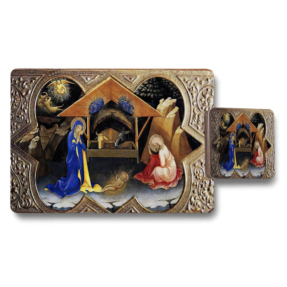 image 1 of Nativity Scene Placemat And Coaster Set With Ornate Frame