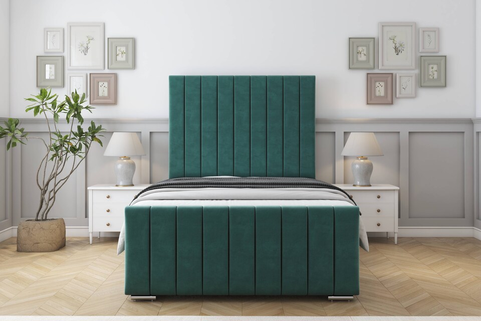 image 1 of Sloomy California Emerald Plush Bed Frame With 50" Upholstered Headboard 5' King