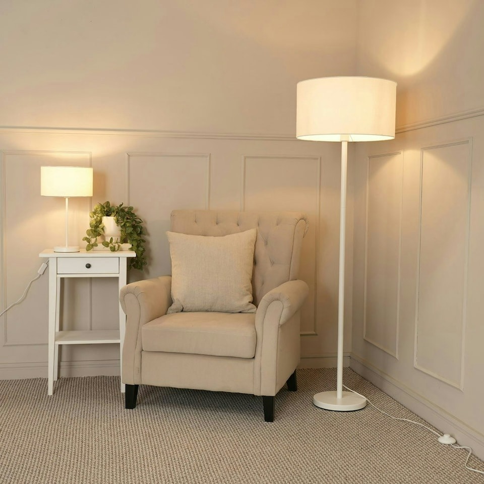 image 1 of ValueLights Charlie White Stem Floor Lamp White Shade & Bulb White