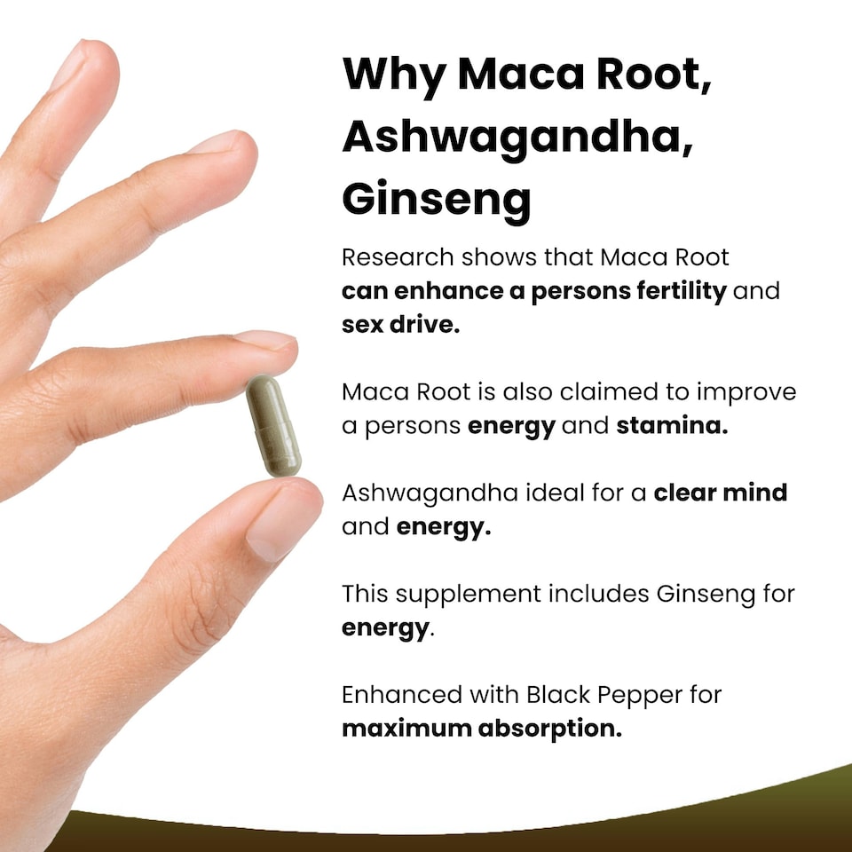 image 1 of Maca, KSM Ashwagandha & Ginseng - 6000mg Capsules