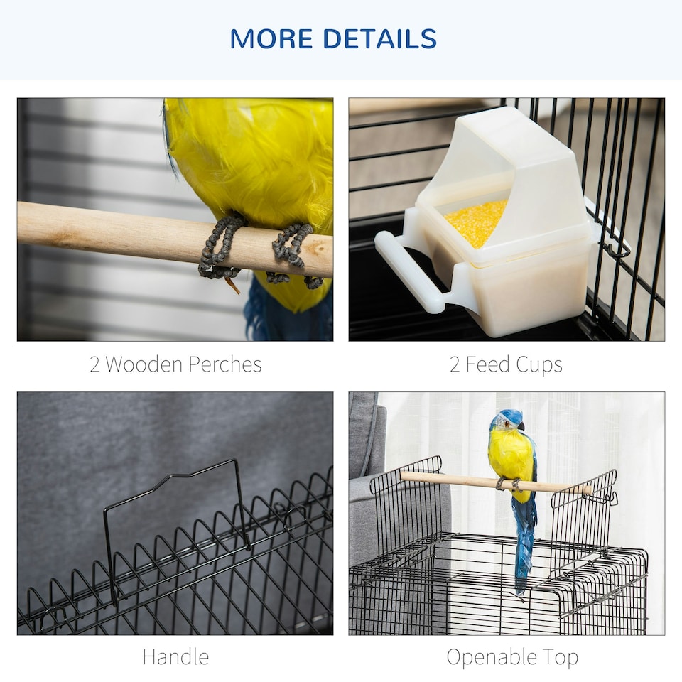 image 1 of PawHut 59cm Bird Cage with Openable Top, Stand, Tray, Handles, Feeding Bowls