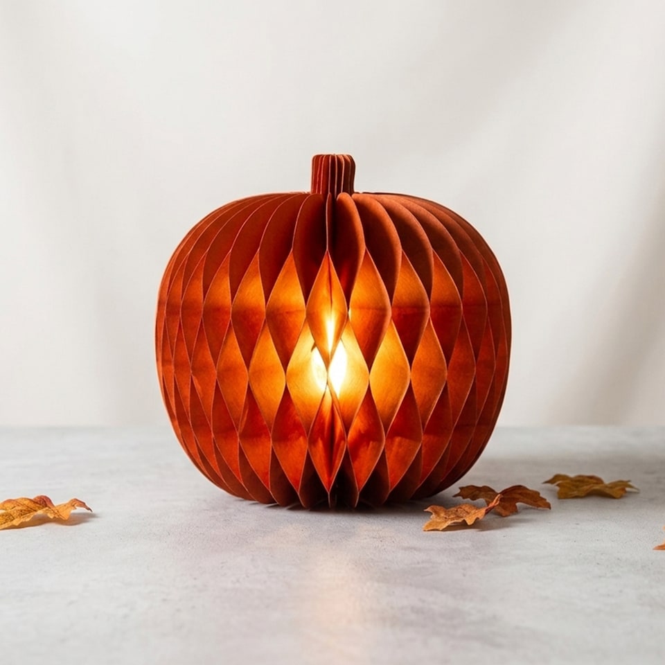 image 1 of Light Up Pumpkin Paper Halloween Decoration 38cm