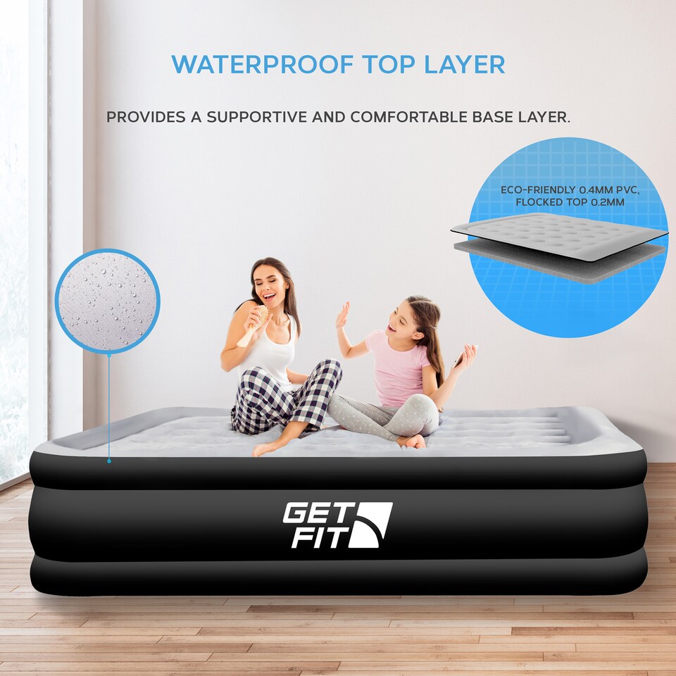 image 1 of Get Fit Air Bed With Built In Electric Pump - Premium King Size - Blow Up Bed With 2 X Free Pillows - Elevated Inflatable Air Mattress | Black | Black / Grey | 1