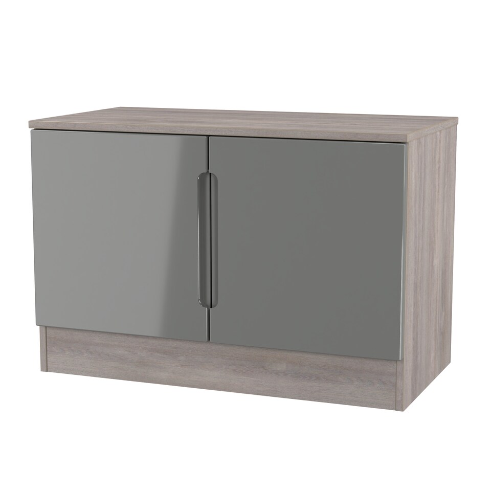 image 1 of Lucca Compact 2 Door Cupboard in Grey Gloss & Grey Oak (Ready Assembled) | Grey | Grey Gloss & Grey Oak