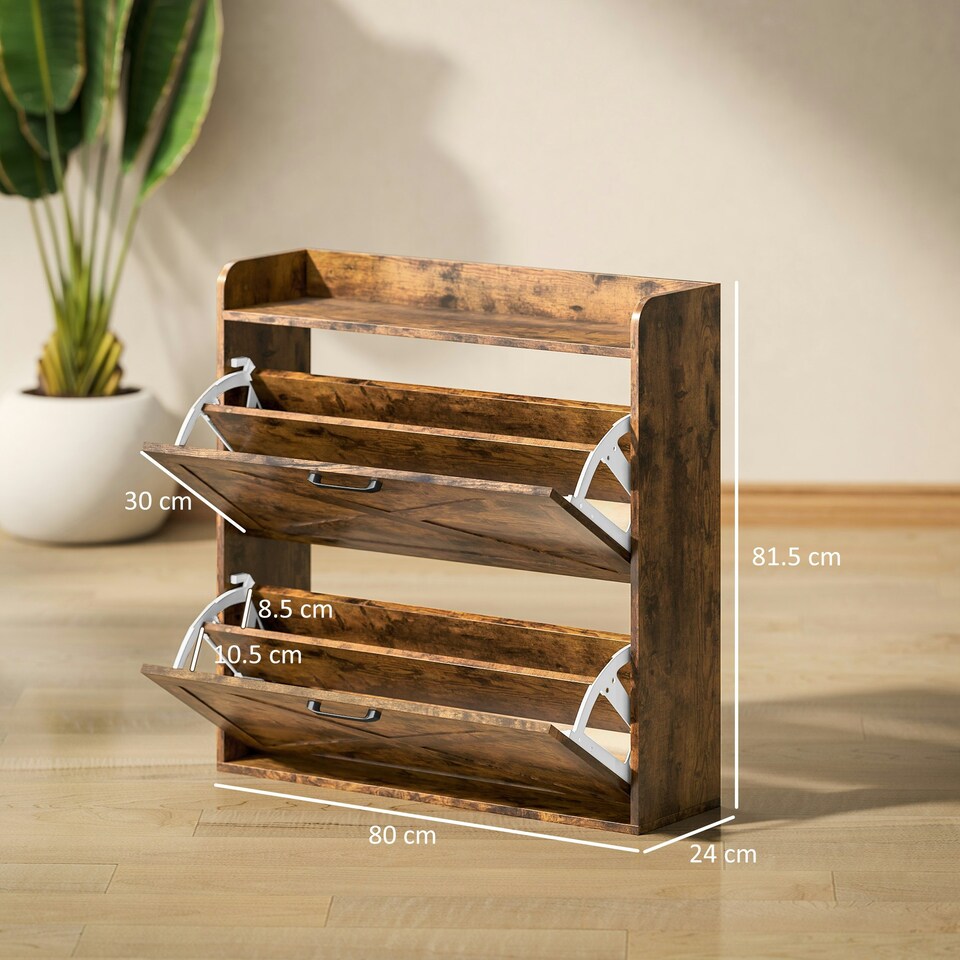 image 1 of HOMCOM Narrow Shoe Cabinet Farmhouse Slim Shoe Storage Cabinet Rustic Brown Brown