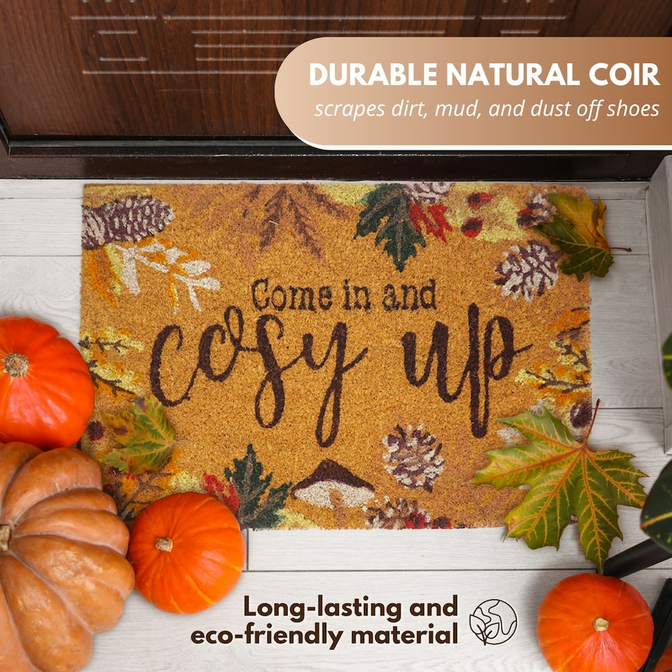 image 1 of Marco Paul Multicoloured Coir 'Cosy Autumn' Doormat 60x40cm Seasonal Entryway Mat