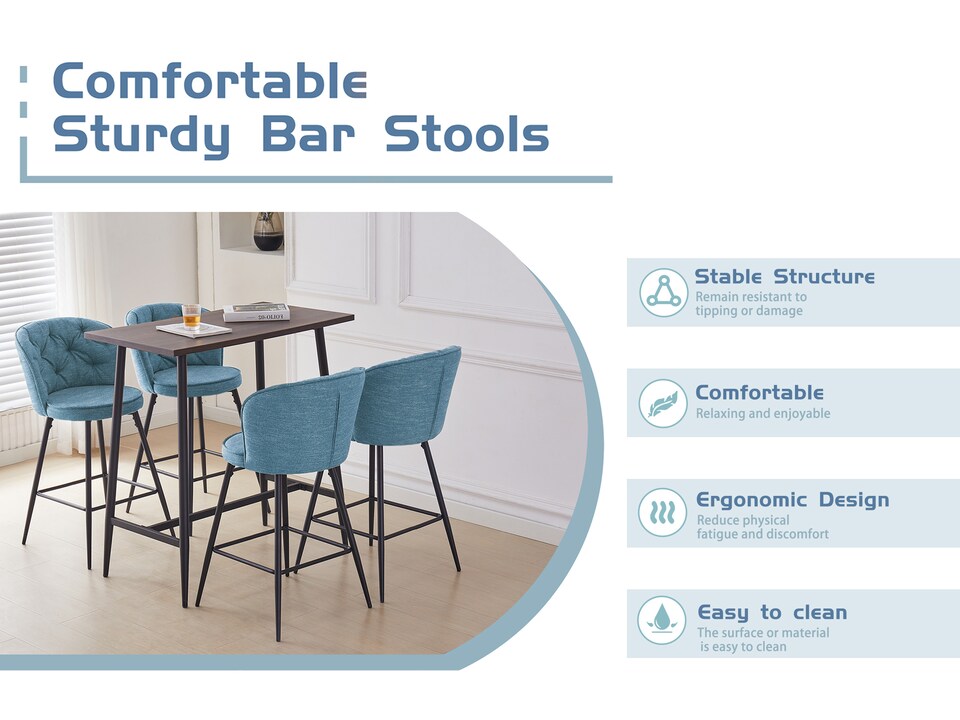 image 1 of SONARA Set of 2 Blended Woven Fabric Counter Height Bar Stools with Backrest | Blue