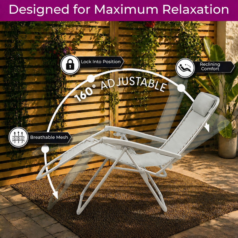 image 1 of Set of 2 Zero Gravity Reclining Foldable Garden Chairs Sun Loungers