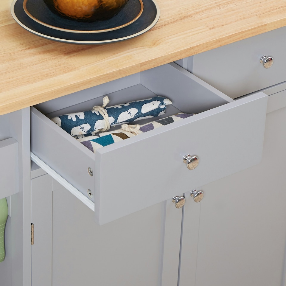 image 1 of HOMCOM Rolling Kitchen Island, Utility Serving Cart with Rubber Wood Top Grey