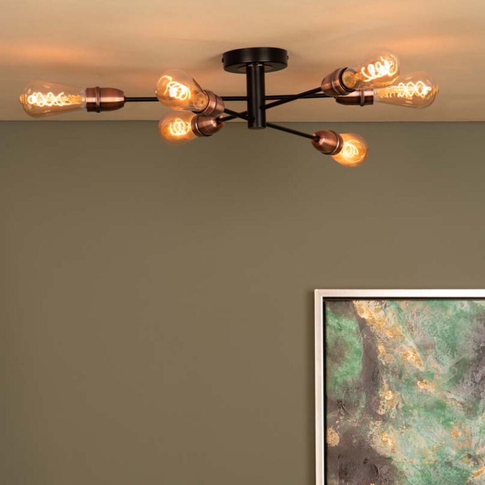 image 1 of Gustave 6 Light Black Semi Flush Ceiling Light