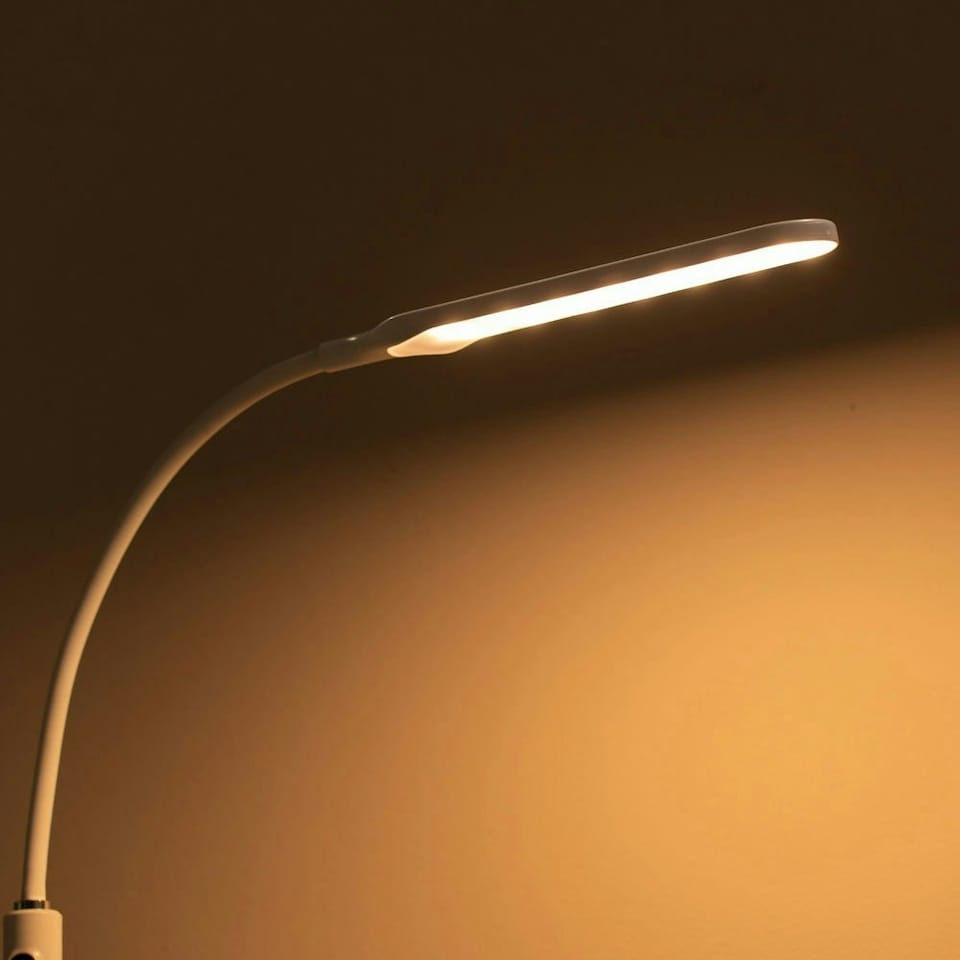 image 1 of ValueLights Daylight Dimmable Gloss White Floor Lamp and Integrated LED 12W White Mix 6000K Bulb