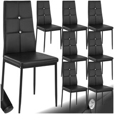 Dining Chair Set - high backrest, slim steel legs & rhinestone highlights - Set of 8 Black