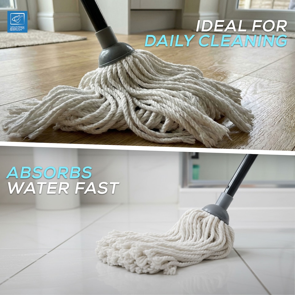 image 1 of Highly Absorbent Cotton Floor Mop Set Traditional String Mop with Extra Replacement Head