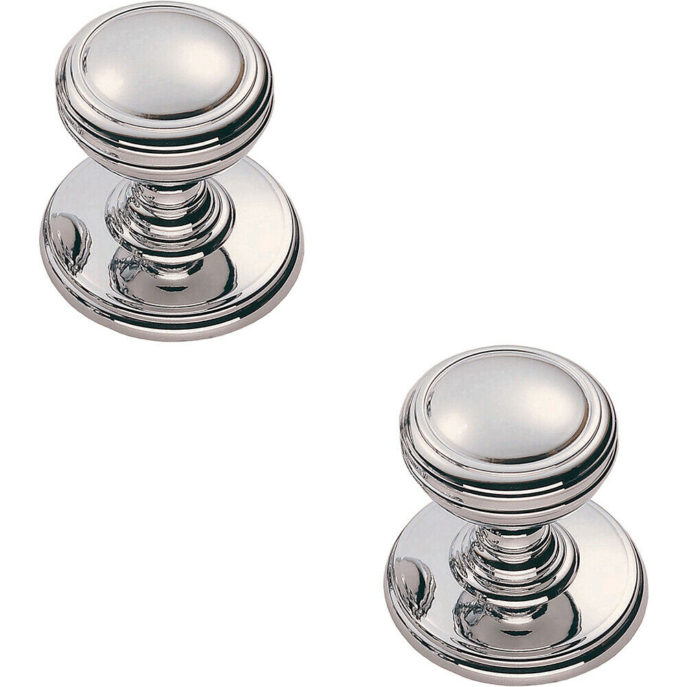 Loops 2x Ringed Tiered Cupboard Door Knob 25mm Diameter Polished Chrome Cabinet Handle