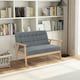 image 3 of COSTWAY Wooden 2-Seater Loveseat Upholstered Lounge Chair Grey