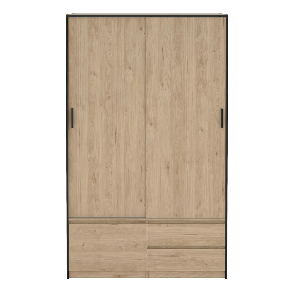 image 1 of Line Wardrobe with 2 Sliding Doors 1 Small Door and 2 Drawers in Jackson Hickory Oak