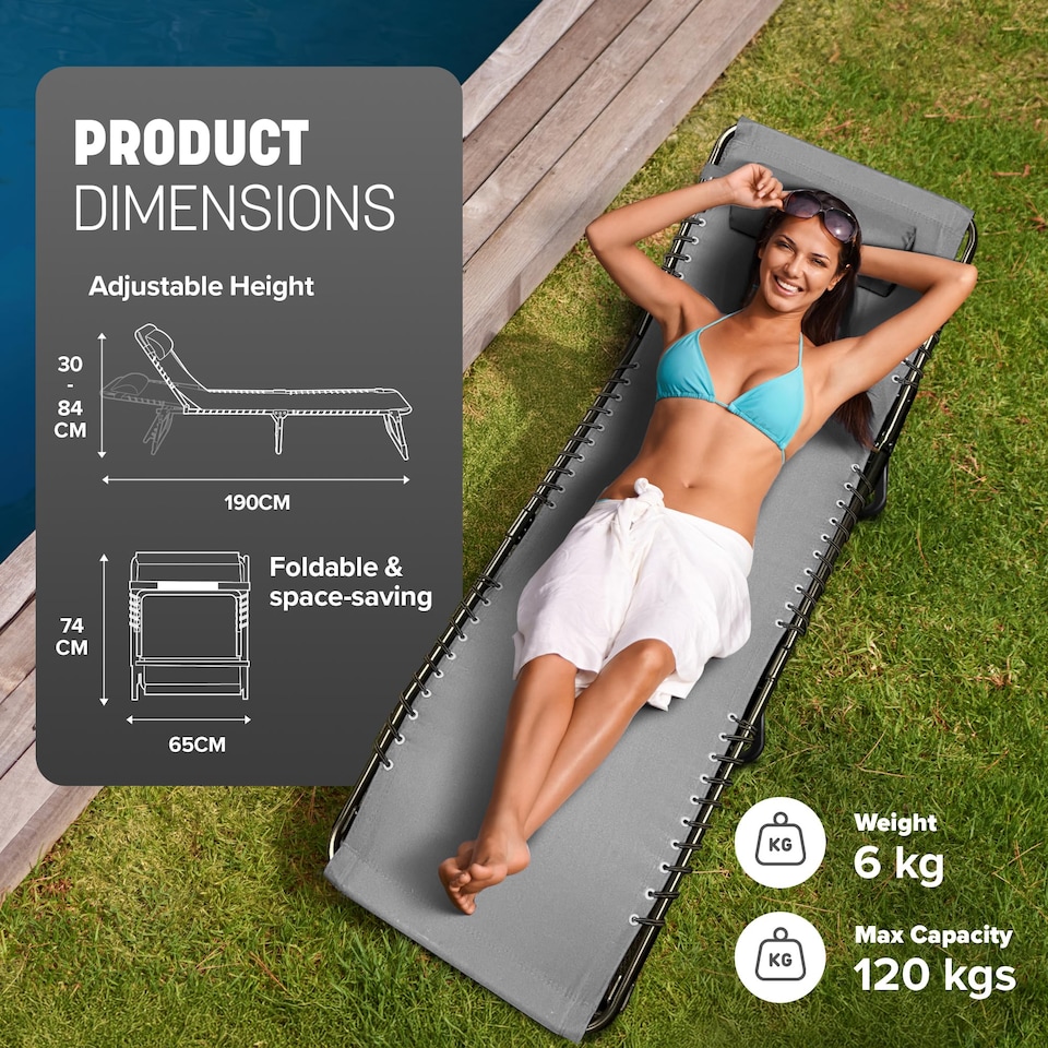 image 1 of Keplin Foldable Sun Lounger with Adjustable Back and Leg Rest 600D Oxford Fabric