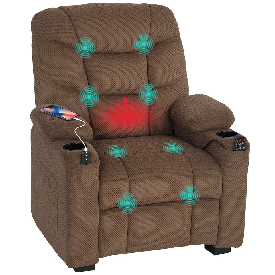image 1 of HOMCOM Electric Massage Recliner Armchair with Heat, Reclining Chair, Brown | Brown