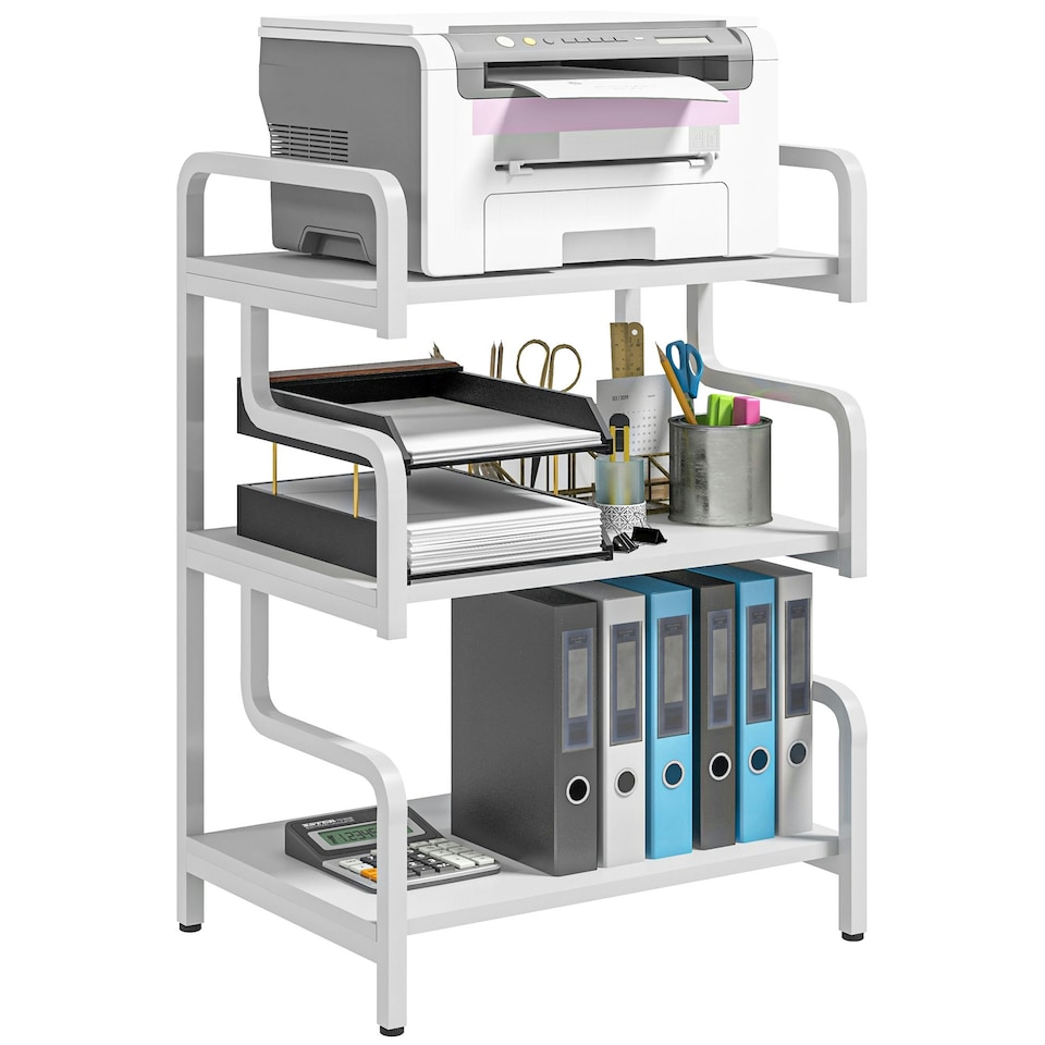 image 1 of HOMCOM 3-Tier Storage Shelf, Metal Shelves for Storage for Home Office, White