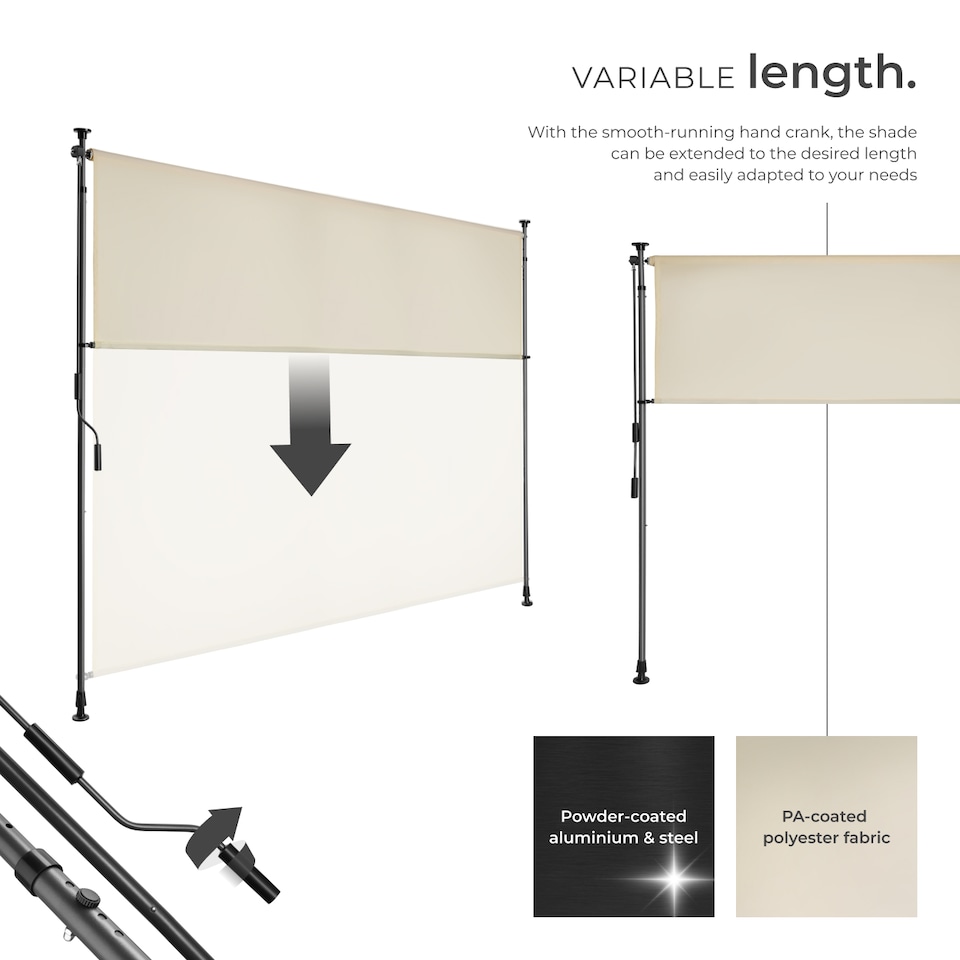 image 1 of Retractable Awning Taija - tooless installation, with hand crank, retractable and UV blocking | Cream | beige | 200 x 310 cm | 1