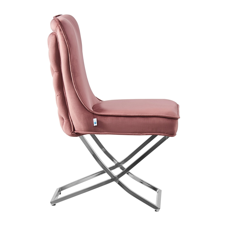 image 1 of Set of 2 Trafalgar Velvet Dining Chairs with Gold Crossed Legs - Modern Upholstered Accent Chair | Pink