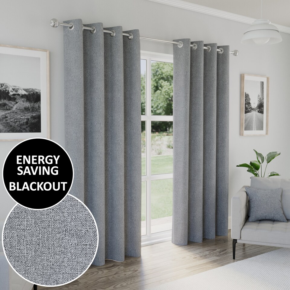 image 1 of Enhanced Living Austin 100% Blackout, Thermal Grey Curtains with Eyelet Header (PAIR) - 66x54 inch (168x137cm)