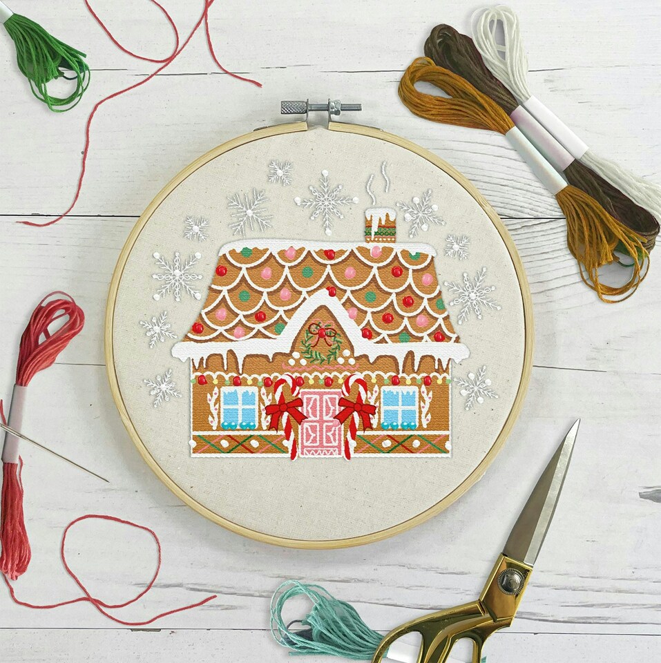 image 1 of Sew & So On Embroidery Kit, Gingerbread House, Multicoloured, 8"