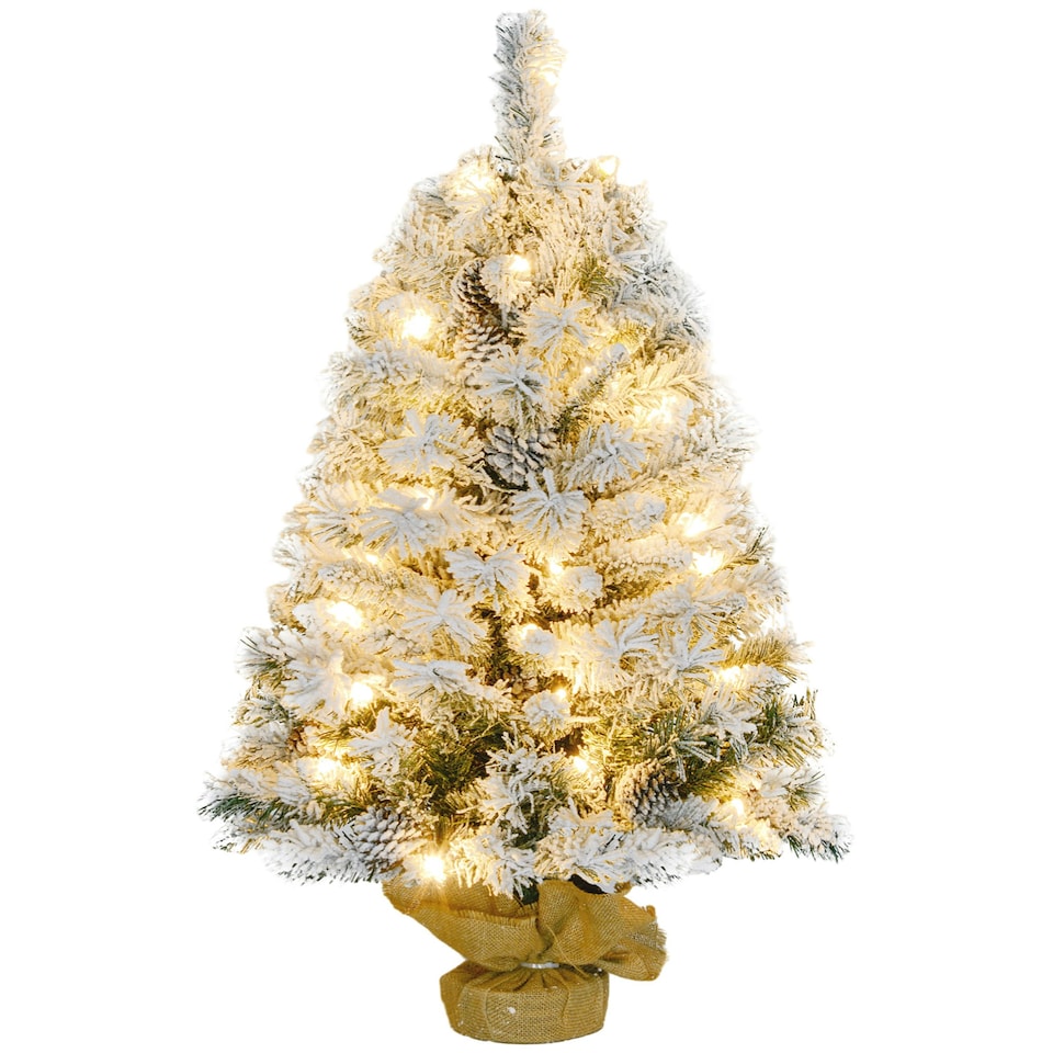 image 1 of HOMCOM 3ft Artificial Christmas Tree with LED Light, Concrete Base