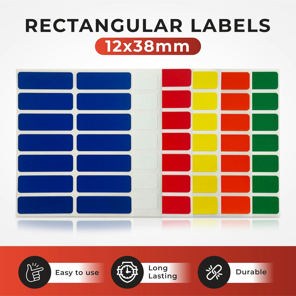 image 1 of Pack of 98 White 12x38mm Rectangular Labels - Adhesive Stickers