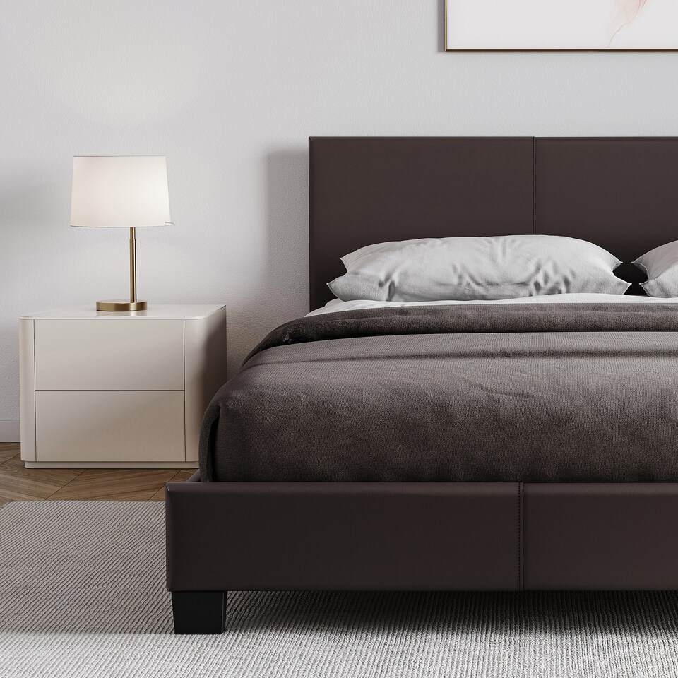 image 1 of Vida Designs Lisbon 4ft6 Double Bed Faux Leather, Brown, 135 x 190cm