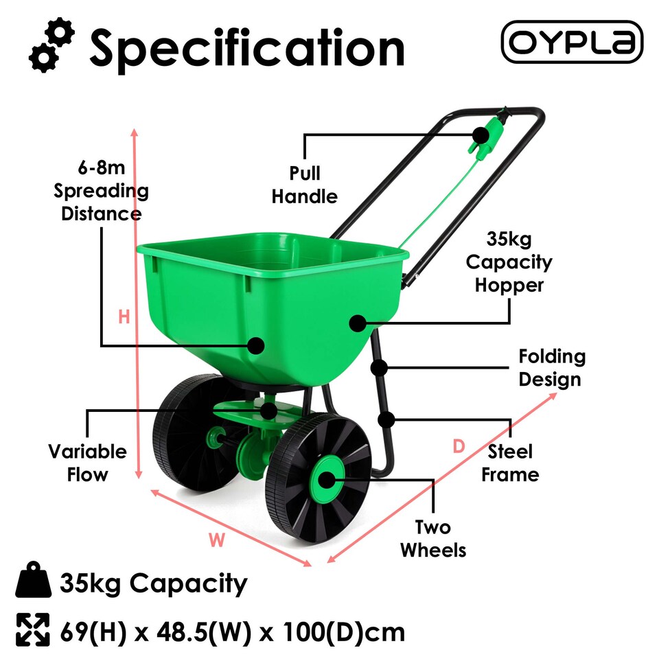 image 1 of Heavy Duty Rock Salt Grit Grass Seed Spreader 35KG Capacity