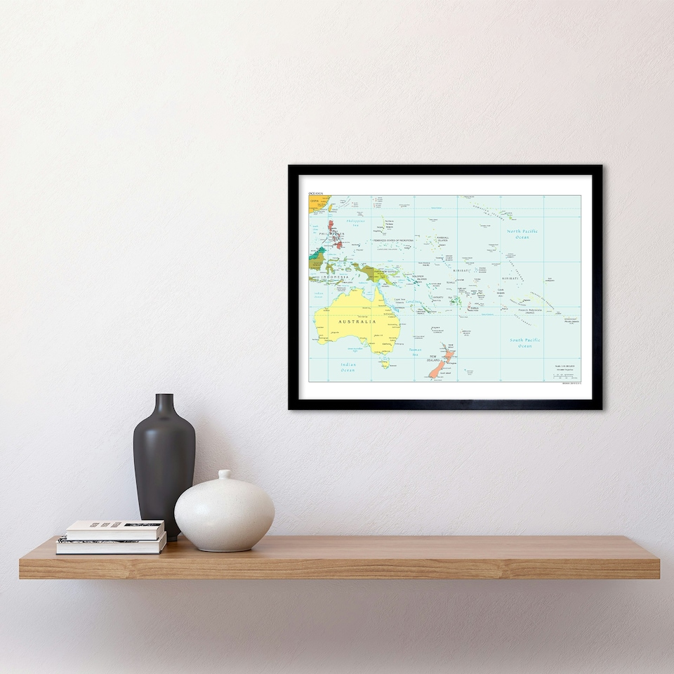 image 1 of Oceania 2012 Map Australia New Zealand Home Decor 12x16" Framed Wall Art Print