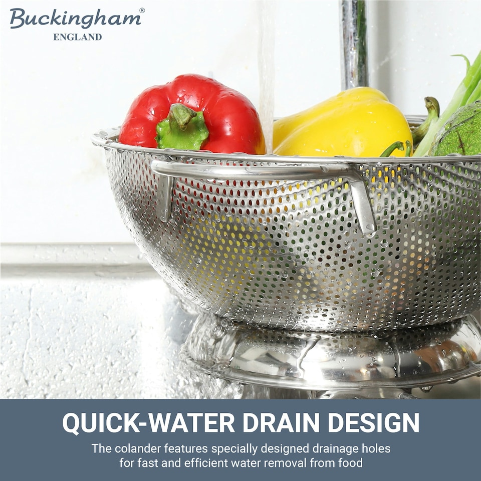 image 1 of Buckingham Stainless Steel Micro-perforated Deep Colander / Strainer 31.5 cm