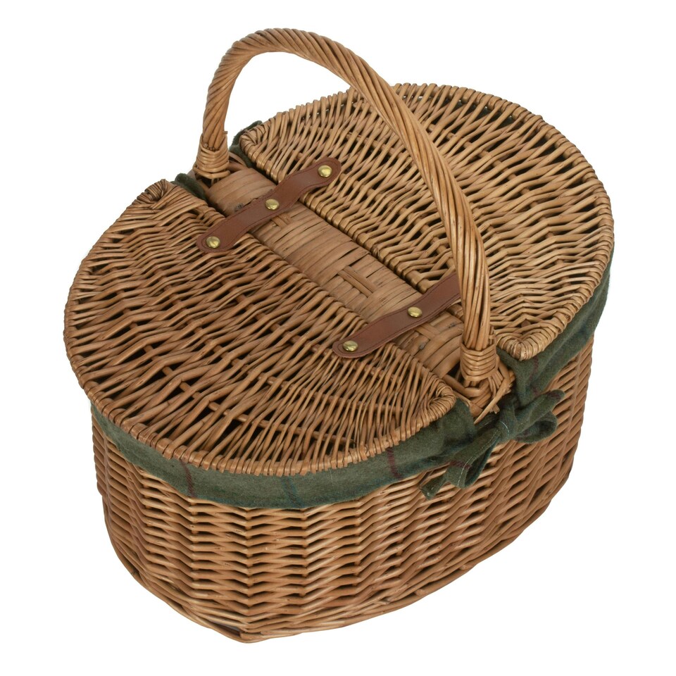 image 1 of Light Steamed Oval Lidded Wicker Basket with Lining Green | Green Tweed | One Size