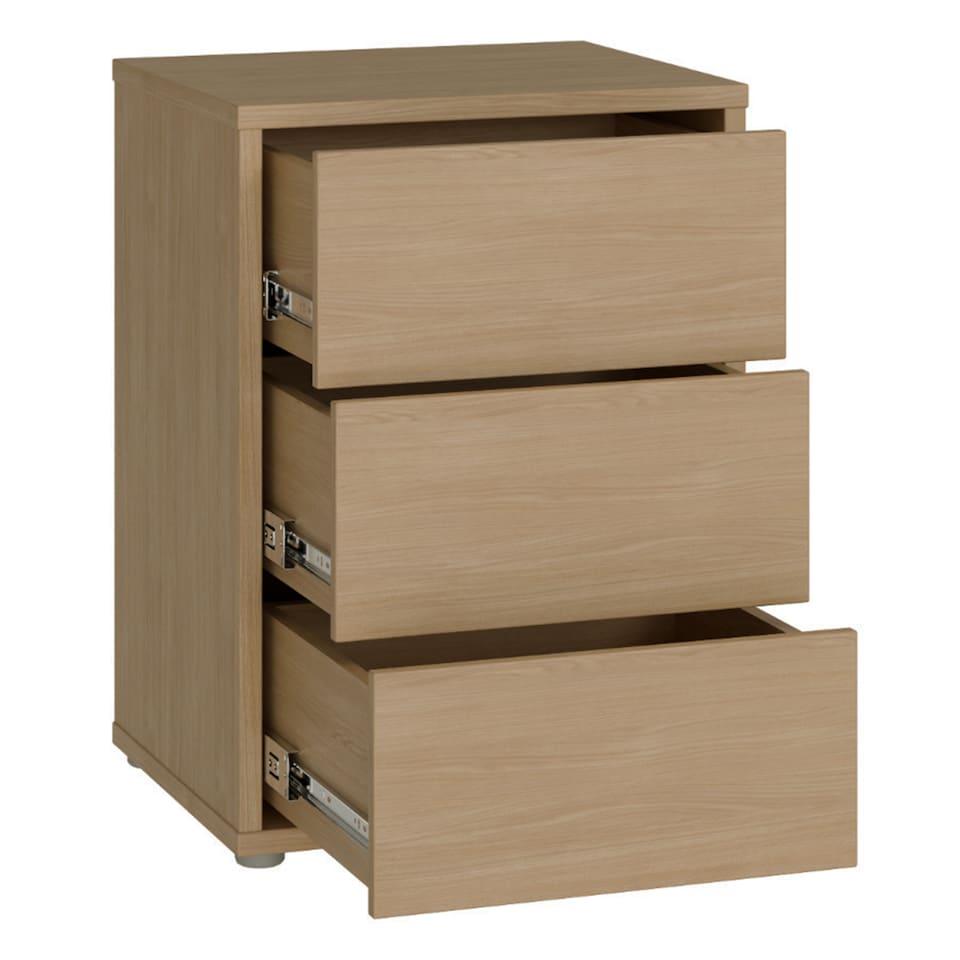 image 1 of Alice Springs Bedside Cabinet with 3 Drawers Push-to-Open in Elegancia Oak