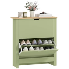 HOMCOM 12-Shoe Storage Cabinet 4 Shelves 2 Drawers Tabletop Green | Green