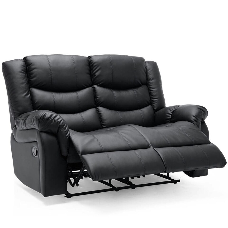 image 1 of Seattle 2 Seater Manual High Back Bonded Leather Recliner Sofa (Black)