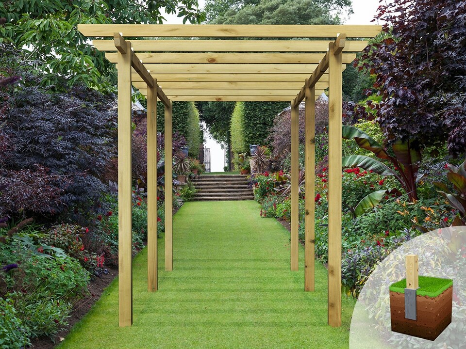 image 1 of eDecks Village Walkway Garden Pergola w/ Bolt Down Anchors 2.1m - 2.4 x 4.8m