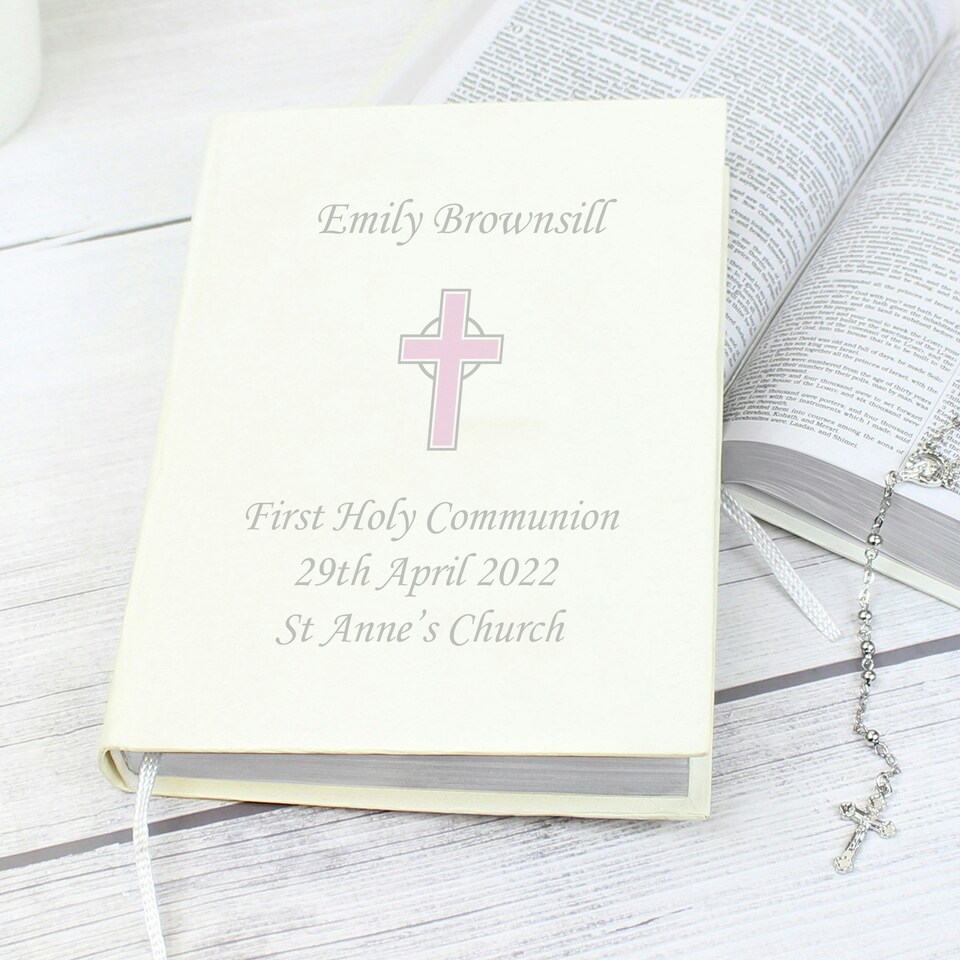image 1 of Personalised Pink Cross Holy Bible