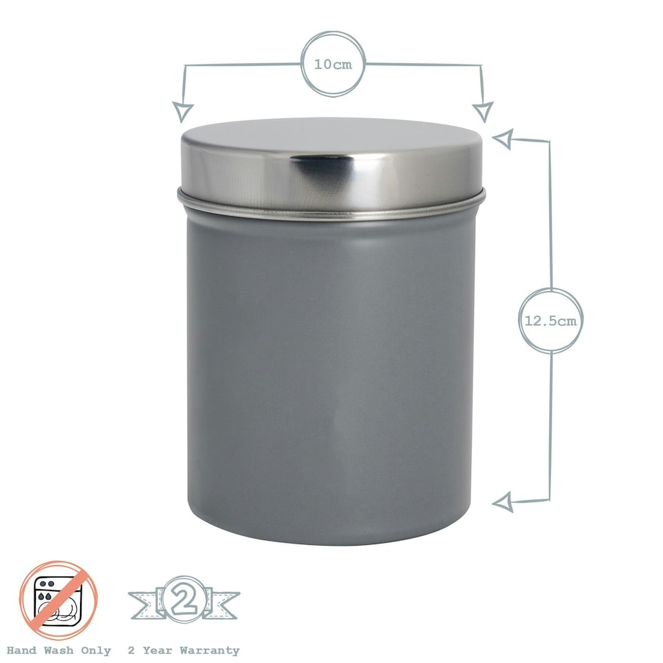 image 1 of Harbour Housewares Grey Round Metal Kitchen Tea Coffee Sugar Canisters Kitchen Caddy Kitchen Storage Containers Canister