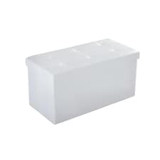 HOMCOM Folding Faux Leather Storage Cube Ottoman Bench Seat PU Rectangular Footrest Stool Box Cream White | Cream | 1