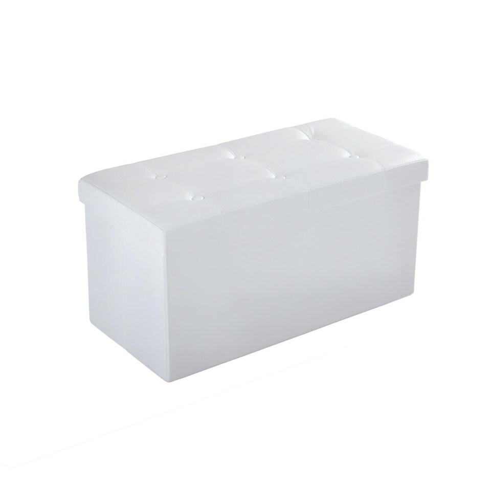 image 1 of HOMCOM Folding Faux Leather Storage Cube Ottoman Bench Seat PU Rectangular Footrest Stool Box Cream White | Cream | 1