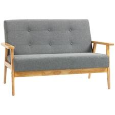 HOMCOM Modern 2-Seater Sofa Upholstery w/ Rubber Wood Legs Dark Grey