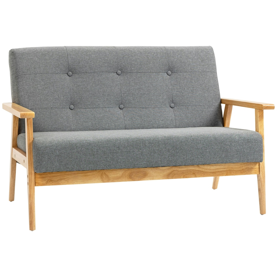 image 1 of HOMCOM Modern 2-Seater Sofa Upholstery w/ Rubber Wood Legs Dark Grey