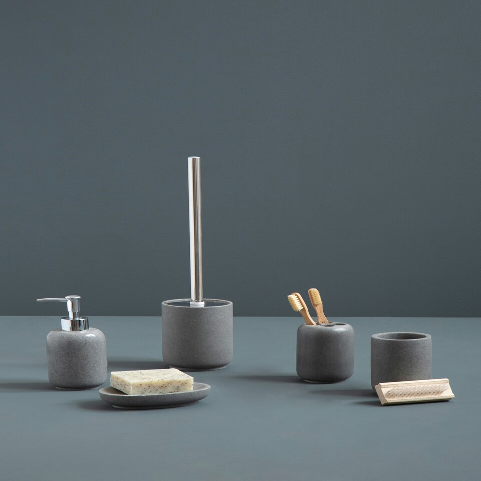 image 1 of Interiors by Premier Curved Grey Soap Dish, Water Resistant Soap Tray, Compact Bathroom Soap Holder, Polyresin Draining Soap Dish