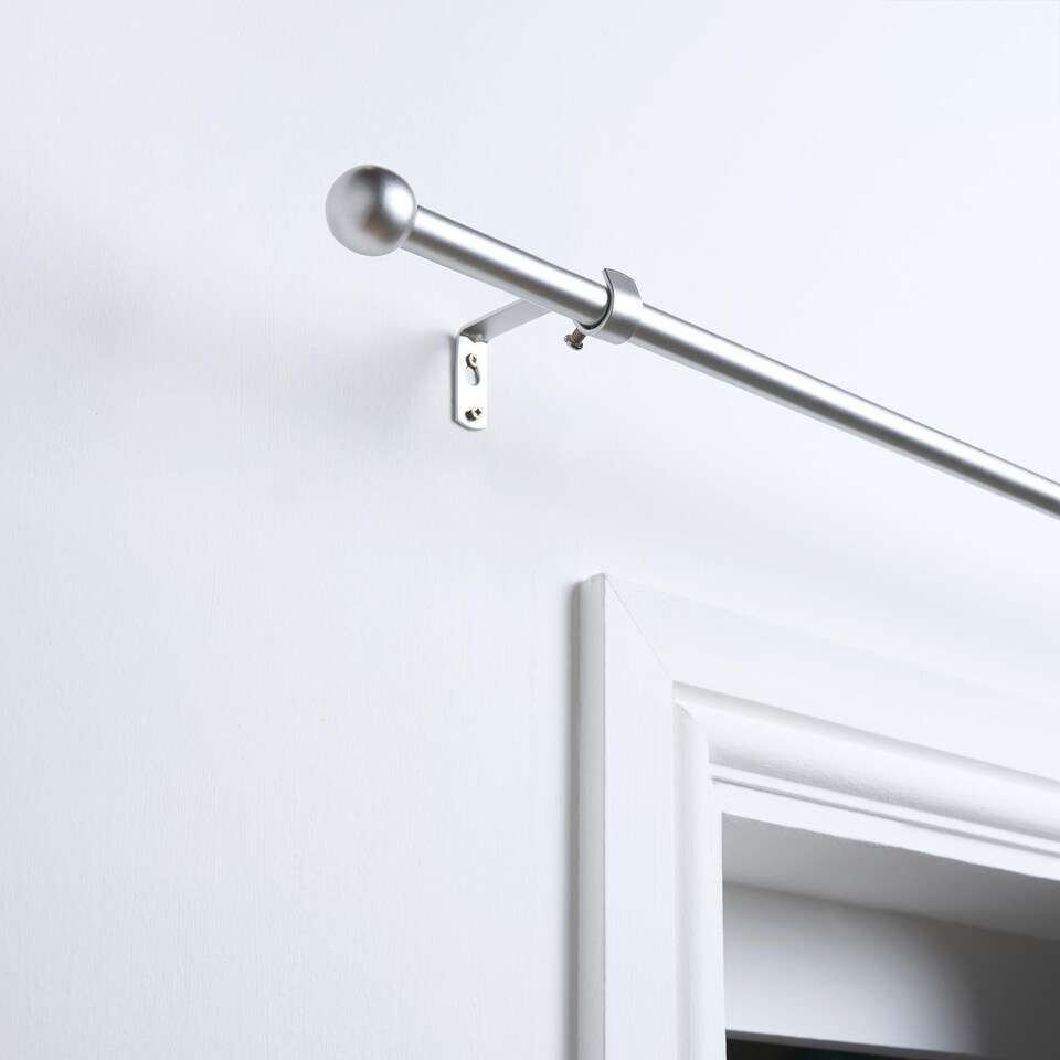 image 1 of OHS Curtain Pole Extendable 16mm Metal Finnials Ball End Rod 70-120cm | Silver