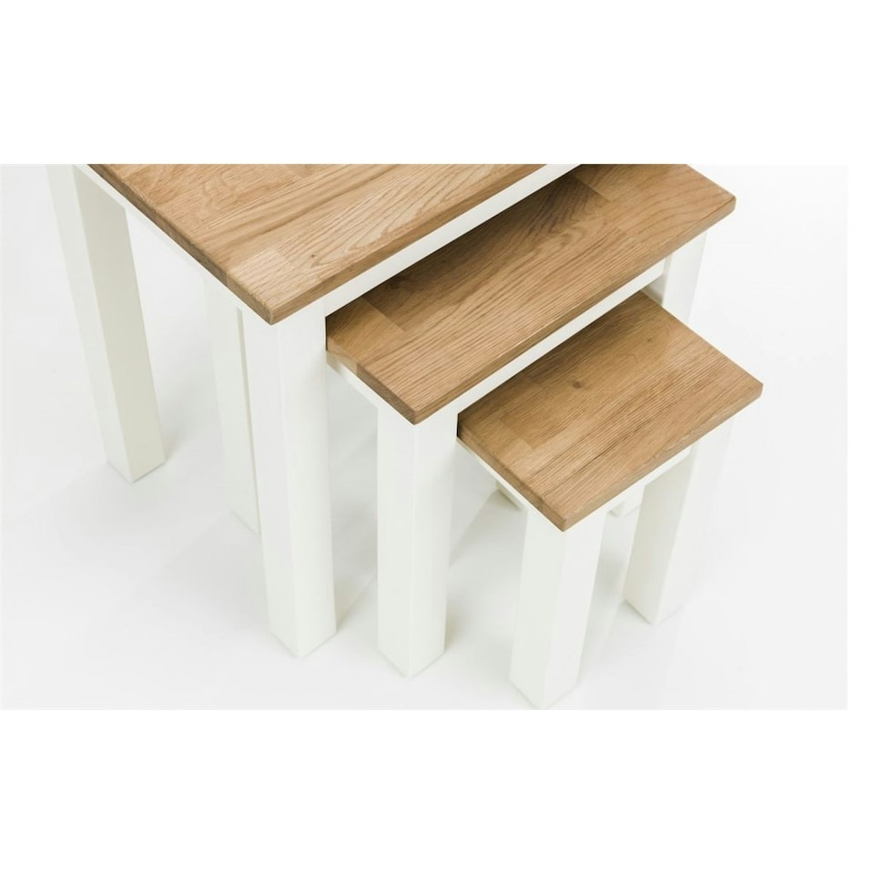 image 1 of Ivory and Oak Nest of 3 Tables White