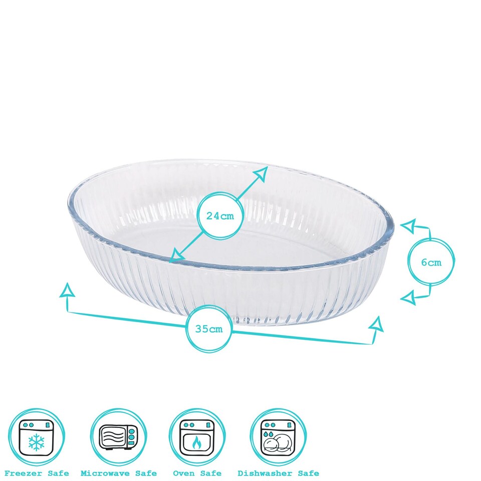 image 1 of Argon Tableware Optical Oval Glass Oven Dishes - 35cm x 24cm - Pack of 2 | Clear | Clear | 35cm x 24cm